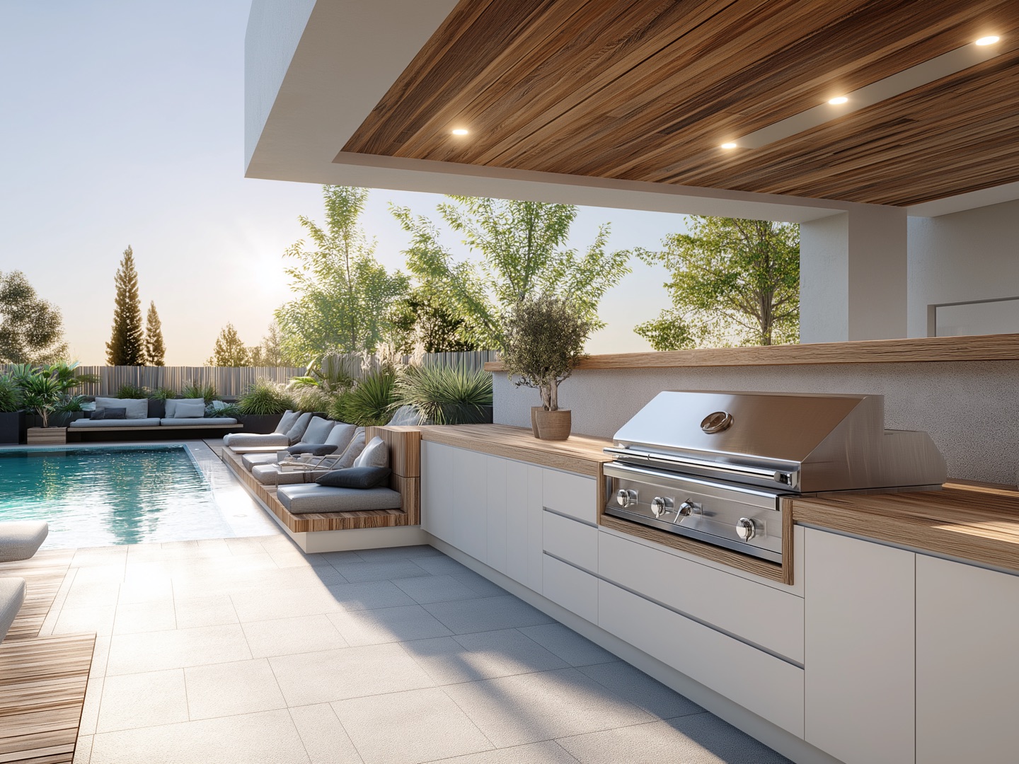 EGR StyleLex timber-look cladding on an outdoor kitchen and alfresco ceiling